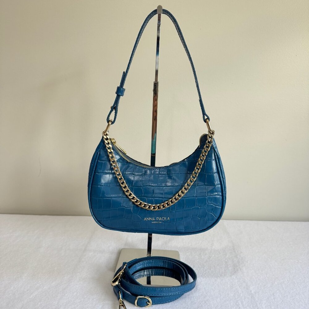 ANNA PAOLA Crossbody Shelly Bag Made in Italy in Astral Blue